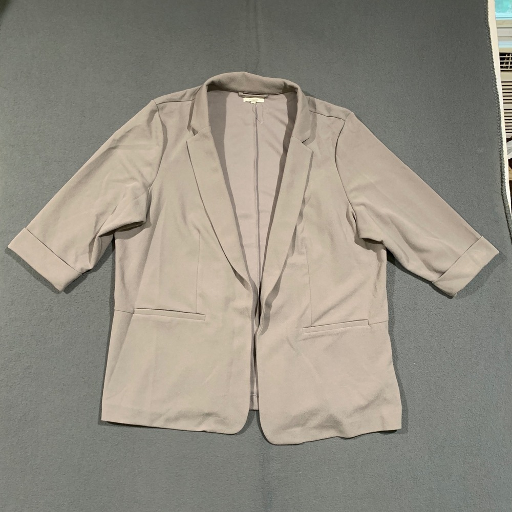 Maurices Blazer Women Large Taupe Gray 3/4 Cuffed Sleeve Open Front Career